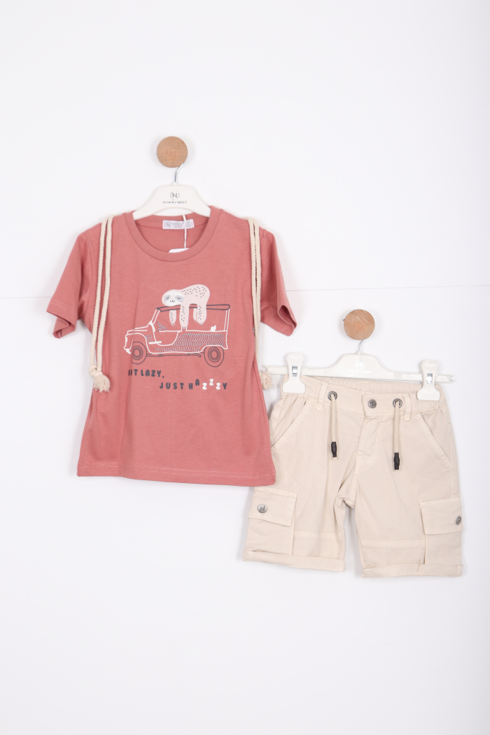 Erkek Çocuk Alt Üst Şort Takım 2-7 Yaş 3144 Nar - 1