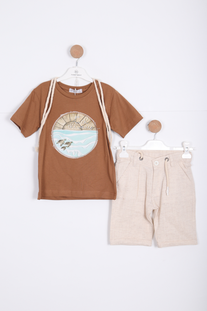 Erkek Çocuk Alt Üst Şort Takım 2-7 Yaş 3146 Kahverengi - 1