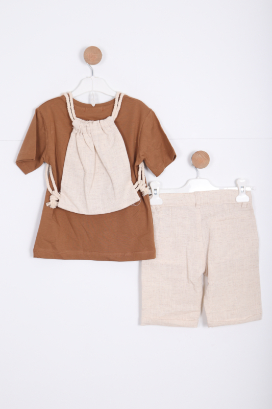 Erkek Çocuk Alt Üst Şort Takım 2-7 Yaş 3146 Kahverengi - 2