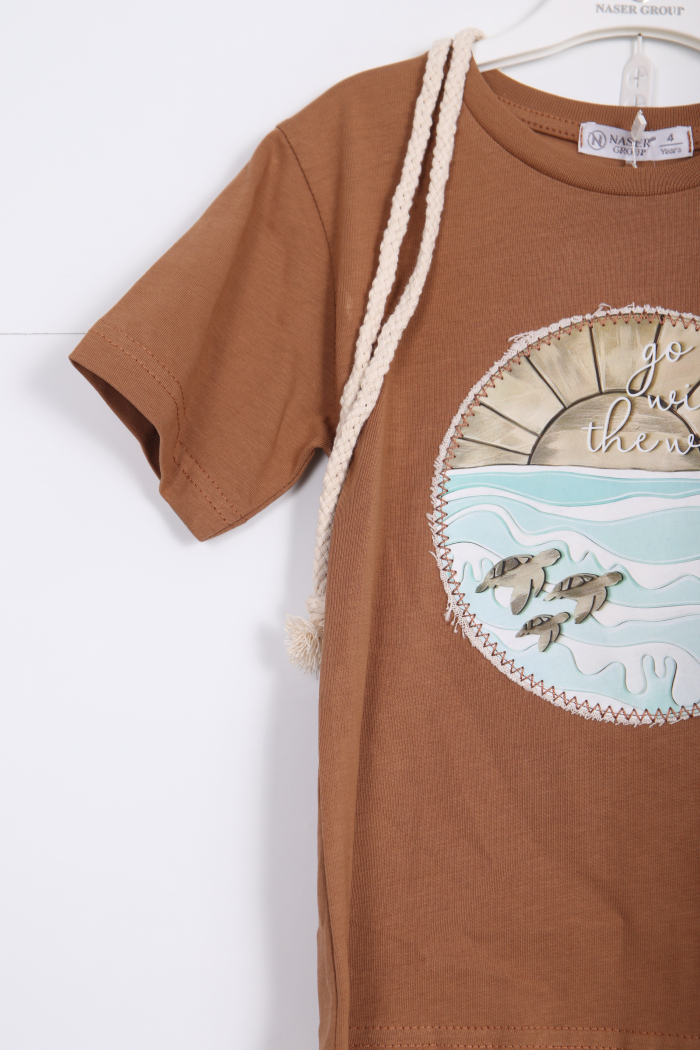 Erkek Çocuk Alt Üst Şort Takım 2-7 Yaş 3146 Kahverengi - 3