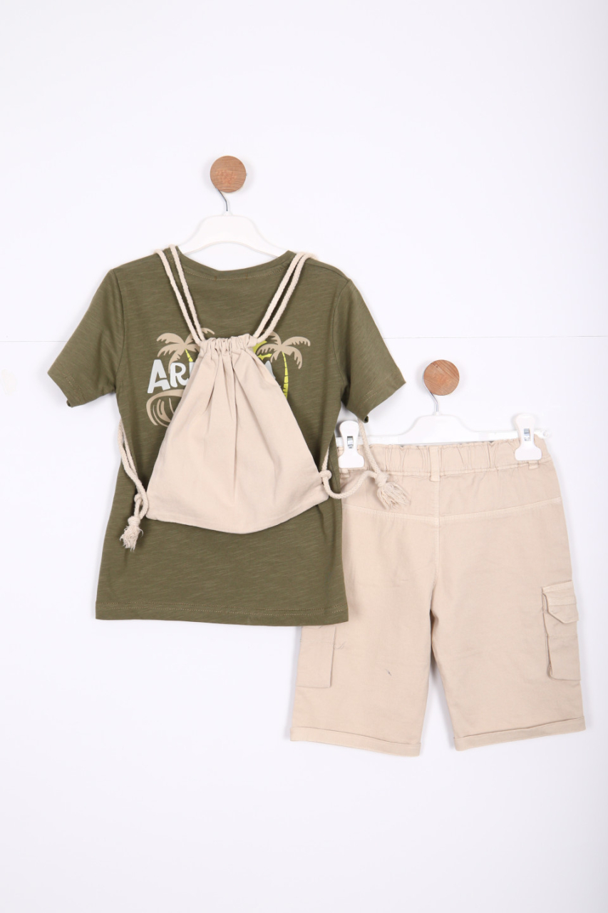 Erkek Çocuk Alt Üst Şort Takım 8-14 Yaş 4144 Yeşil - 5