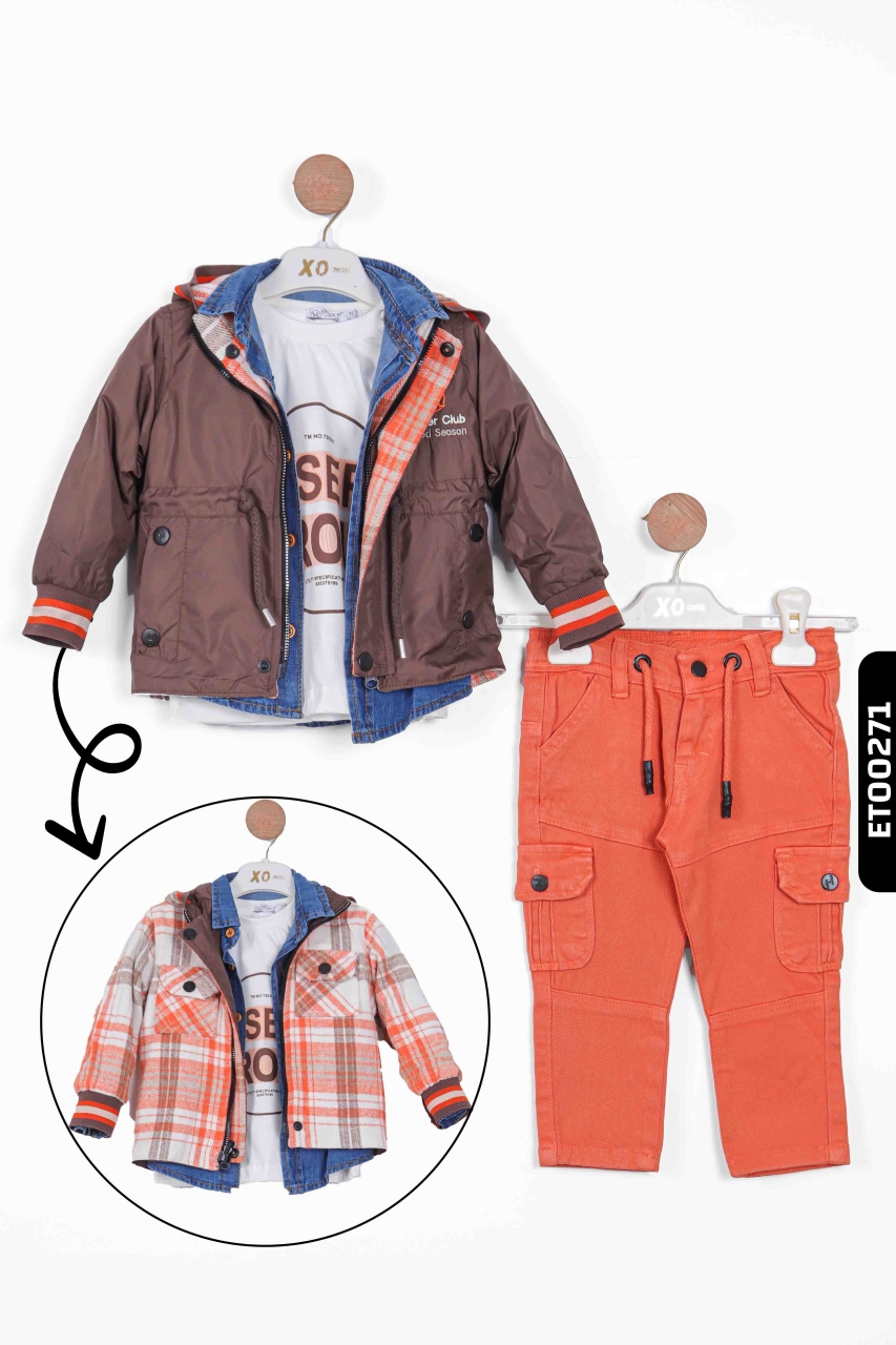 Erkek Çocuk Alt Üst Takım 1-3 Yaş 11052 Kahverengi - 1