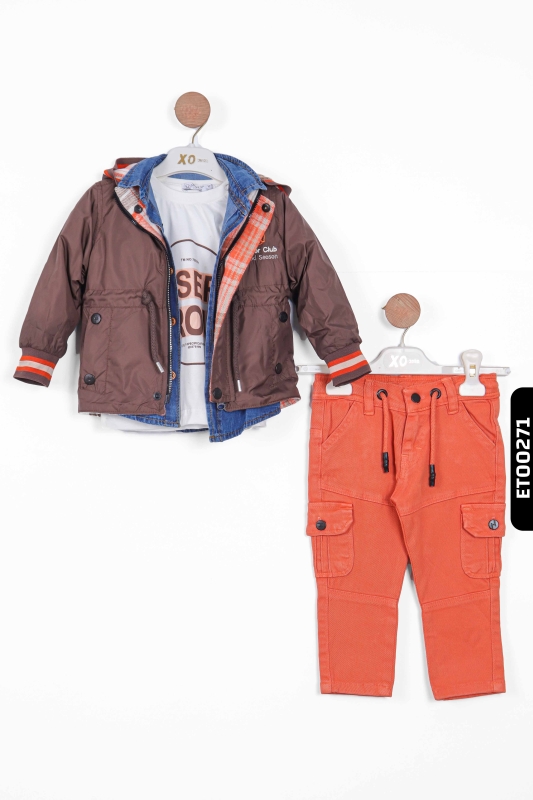 Erkek Çocuk Alt Üst Takım 1-3 Yaş 11052 Kahverengi - 3