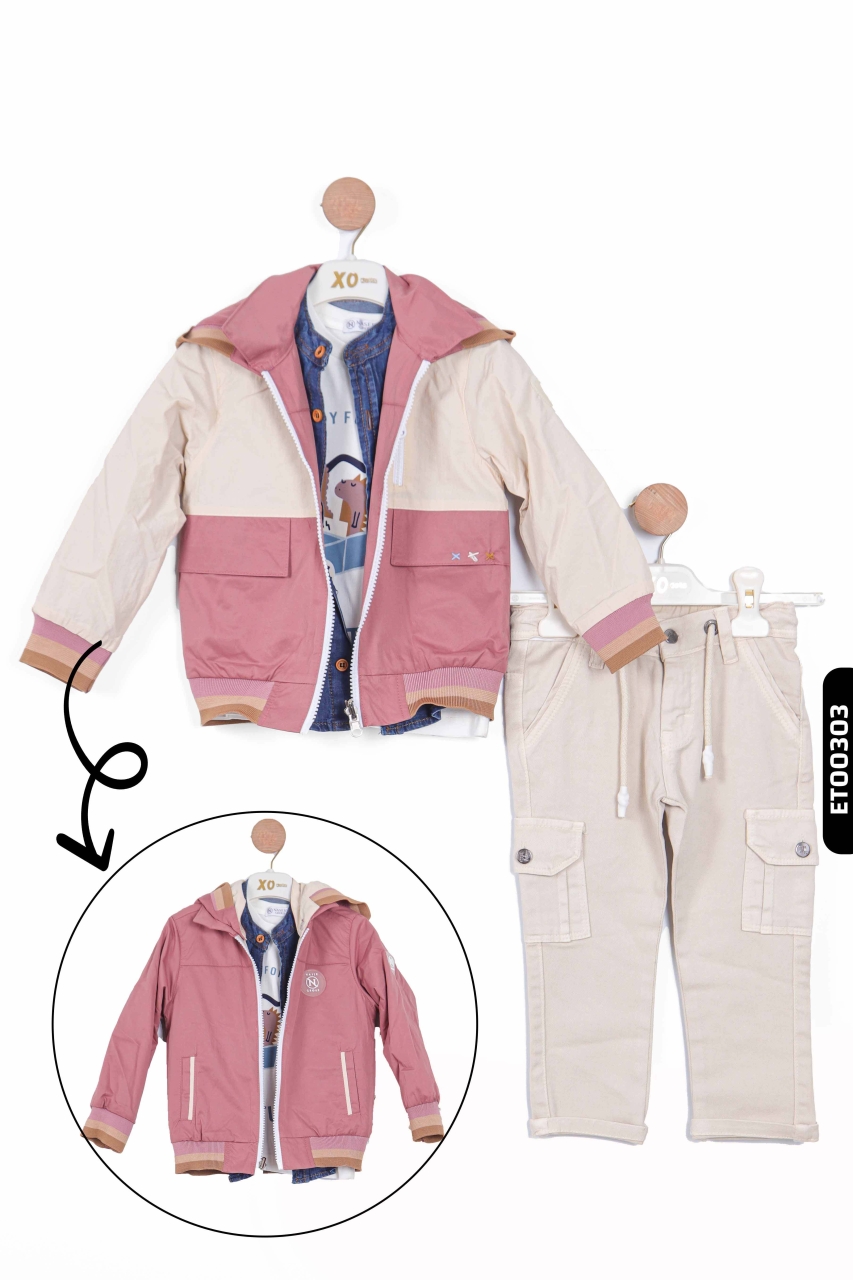Erkek Çocuk Kargolu Alt Üst Takım 2-5 Yaş 12056 Ekru - Pembe - 1