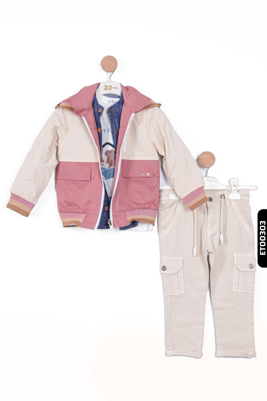 Erkek Çocuk Kargolu Alt Üst Takım 2-5 Yaş 12056 Ekru - Pembe - 2