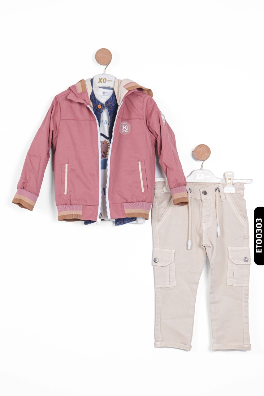 Erkek Çocuk Kargolu Alt Üst Takım 2-5 Yaş 12056 Ekru - Pembe - 3