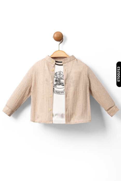 Kapüşonlu Nakışlı Dijital Baskılı Fermuarlı 4'lü Erkek Çocuk Alt Üst Takım 6-36 Ay 1130 Bej - Siyah - 3