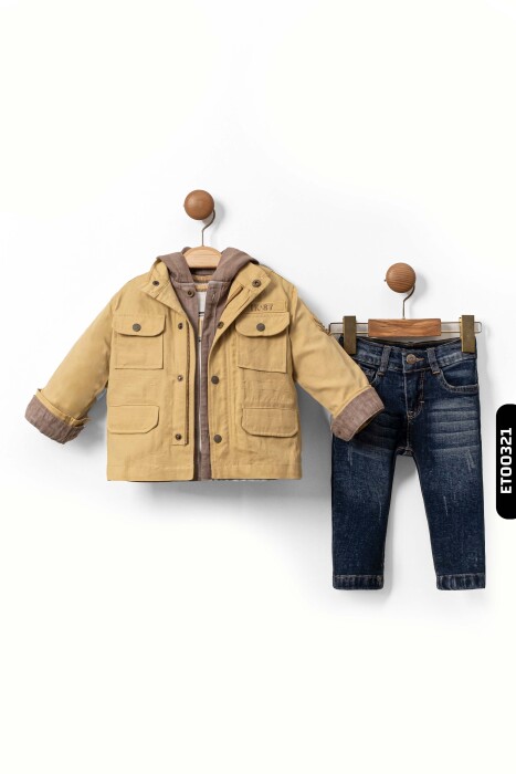 Sahte Cepli Çıtçıt Kapmalı Dik Yakalı 4'lu Erkek Çocuk Alt Üst Takım 6-36 Ay 1144 Sarı - Mavi - 1