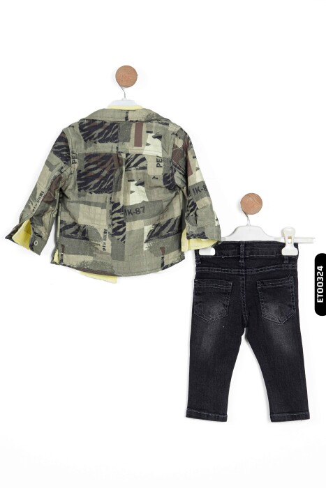 Polo Yakalı Düğmeli Fleto Cepli 4'lü Erkek Çocuk Alt Üst Takım 6-36 Ay 1143 Siyah - Yeşil - 2