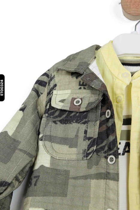 Polo Yakalı Düğmeli Fleto Cepli 4'lü Erkek Çocuk Alt Üst Takım 6-36 Ay 1143 Siyah - Yeşil - 3