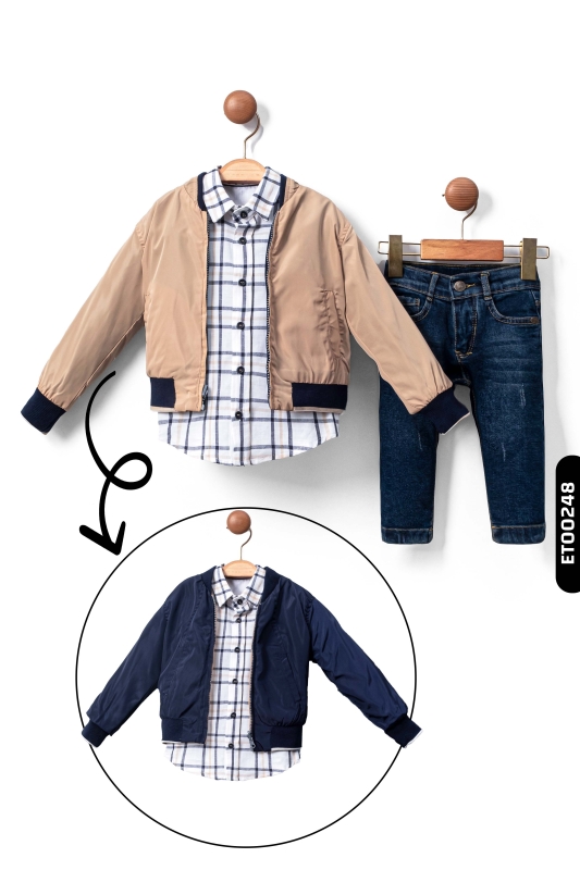 Erkek Çocuk Alt Üst Takım 1-5 Yaş 1172 Bej - Mavi - 1