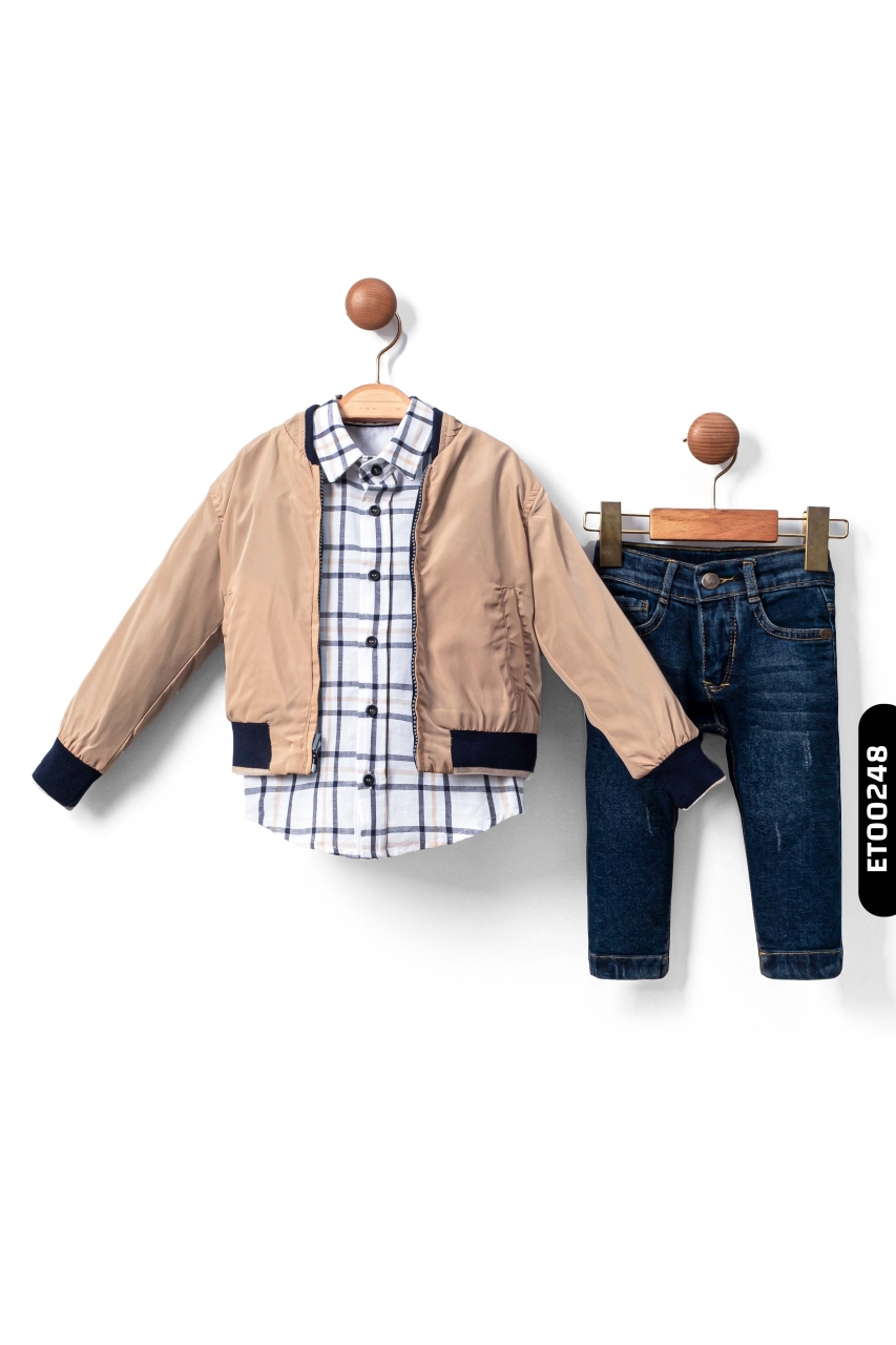 Erkek Çocuk Alt Üst Takım 1-5 Yaş 1172 Bej - Mavi - 2