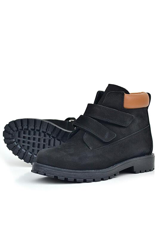 Rakerplus Neson Hakiki Deri Siyah Nubuk Cırtlı Erkek Çocuk Bot - 6