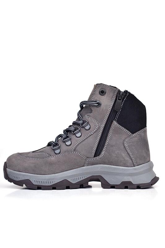 Rakerplus Hakiki Deri Gri Bağcıklı Fermuarlı Trekking Çocuk Bot - 3