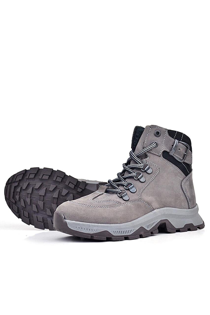 Rakerplus Hakiki Deri Gri Bağcıklı Fermuarlı Trekking Çocuk Bot - 6