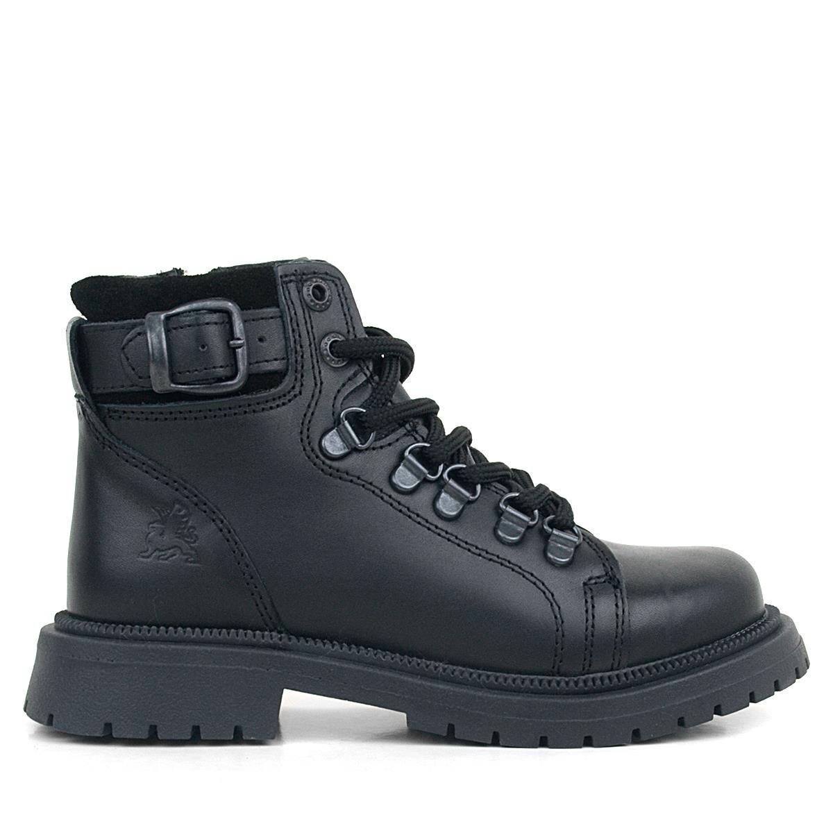 Gerçek Kürklü Hakiki Deri Siyah Bağcıklı Fermuarlı Çocuk Kar Botu - 2