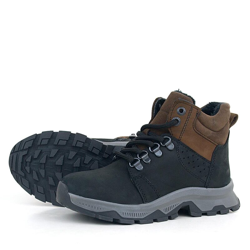 Rakerplus Hakiki Deri Siyah Kahverengi Fermuarlı Trekking Çocuk Bot - 6