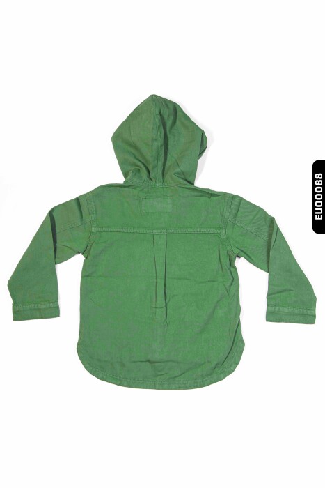 Kapüşonlu Çift Cepli Çıtçıtlı Erkek Çocuk Ceket 5-14 Yaş 24200 Yeşil - 3