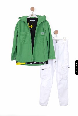 Kapüşonlu Çift Cepli Çıtçıtlı Erkek Çocuk Ceket 5-14 Yaş 24200 Yeşil - 5