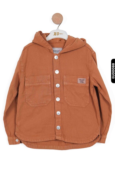Kapüşonlu Çift Cepli Çıtçıtlı Erkek Çocuk Ceket 5-14 Yaş 24200 Kahverengi - 1