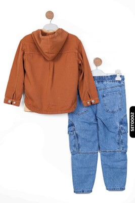 Kapüşonlu Çift Cepli Çıtçıtlı Erkek Çocuk Ceket 5-14 Yaş 24200 Kahverengi - 6