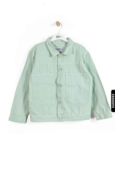 Düğmeli Polo Yakalı Kargo Cepli Örmeli Oversize Erkek Çocuk Ceket 5-14 Yaş 24220 su yeşili * - 3