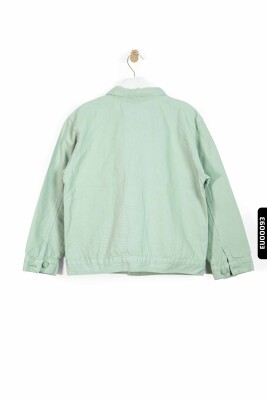 Düğmeli Polo Yakalı Kargo Cepli Örmeli Oversize Erkek Çocuk Ceket 5-14 Yaş 24220 su yeşili * - 4