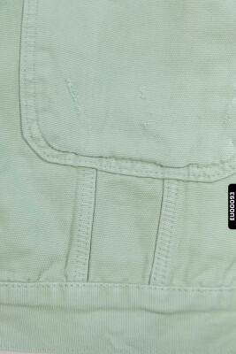 Düğmeli Polo Yakalı Kargo Cepli Örmeli Oversize Erkek Çocuk Ceket 5-14 Yaş 24220 su yeşili * - 5