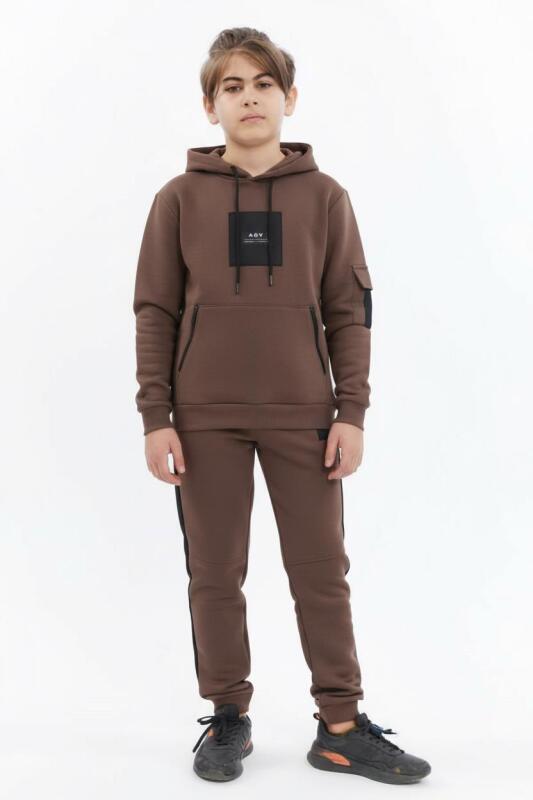 Erkek Çocuk Eşofman Takım 8-16 Yaş 1002 Kahve - Damasqino