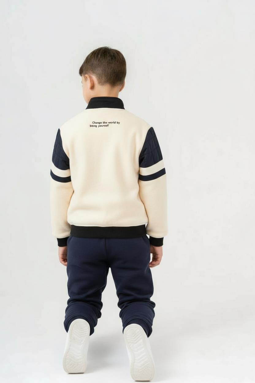 Erkek Çocuk Eşofman Takım 8-12 Yaş 7914 Ekru - Lacivert - 2