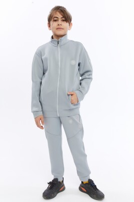 Bağcıklı Yarım Balıkçı Yakalı Çift Cepli Fermuarlı Erkek Çocuk Eşofman Takım 5-14 Yaş 5016 Gri - 1