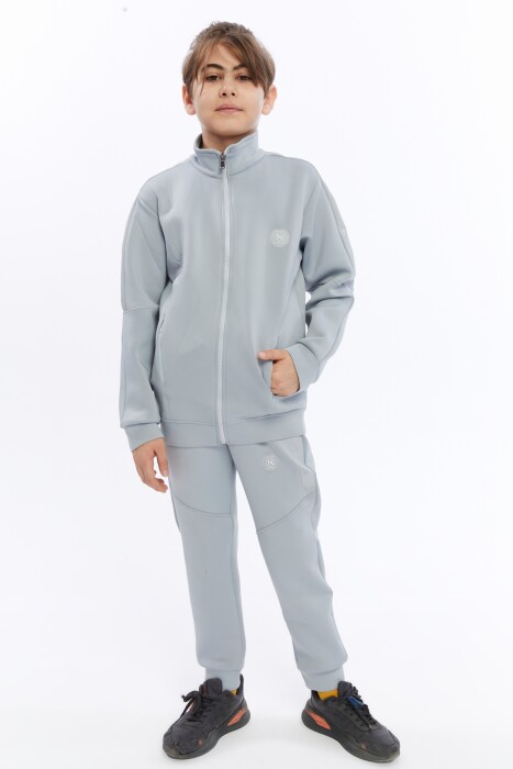 Bağcıklı Yarım Balıkçı Yakalı Çift Cepli Fermuarlı Erkek Çocuk Eşofman Takım 5-14 Yaş 5016 Gri - 1