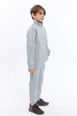 Bağcıklı Yarım Balıkçı Yakalı Çift Cepli Fermuarlı Erkek Çocuk Eşofman Takım 5-14 Yaş 5016 Gri - 3