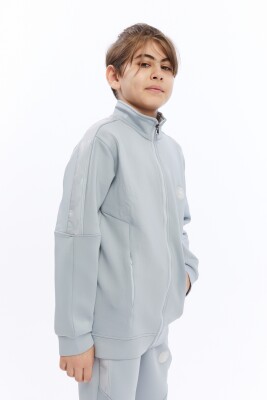 Bağcıklı Yarım Balıkçı Yakalı Çift Cepli Fermuarlı Erkek Çocuk Eşofman Takım 5-14 Yaş 5016 Gri - 4