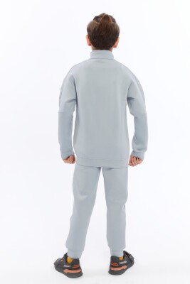 Bağcıklı Yarım Balıkçı Yakalı Çift Cepli Fermuarlı Erkek Çocuk Eşofman Takım 5-14 Yaş 5016 Gri - 5