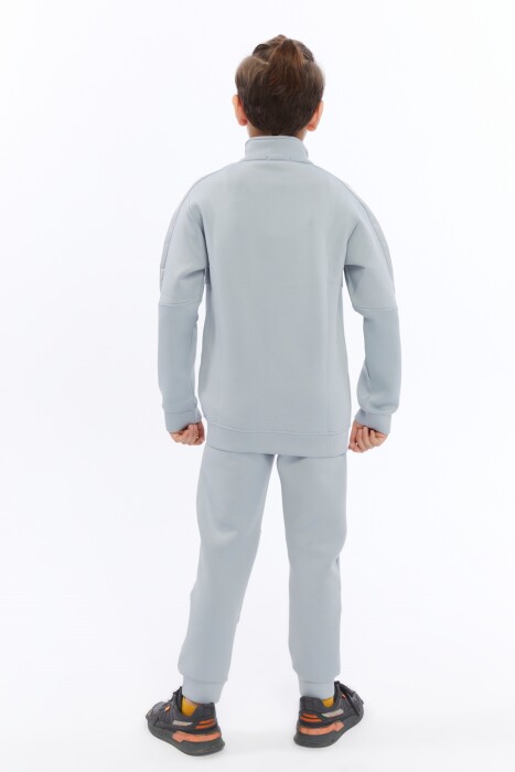 Bağcıklı Yarım Balıkçı Yakalı Çift Cepli Fermuarlı Erkek Çocuk Eşofman Takım 5-14 Yaş 5016 Gri - 5