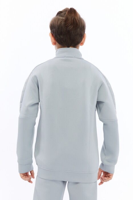 Bağcıklı Yarım Balıkçı Yakalı Çift Cepli Fermuarlı Erkek Çocuk Eşofman Takım 5-14 Yaş 5016 Gri - 6