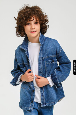 Pamuklu Erkek Çocuk Düğmeli Jeans Kot Gömlek 5-14 Yaş 23144 - 1