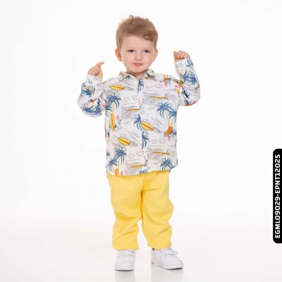 Erkek Palmiyeli Gömlek 9 Ay - 2 Yaş 44619 Egml09029 Ekru - Mavi - xo kids