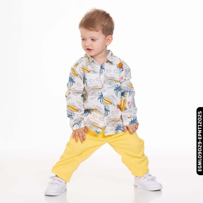 Erkek Palmiyeli Gömlek 9 Ay - 2 Yaş 44619 Egml09029 Ekru - Mavi - 3