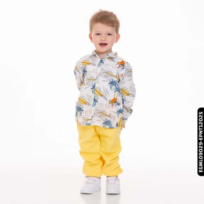 Erkek Palmiyeli Gömlek 9 Ay - 2 Yaş 44619 Egml09029 Ekru - Mavi - 4