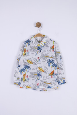 Erkek Palmiyeli Gömlek 9 Ay - 2 Yaş 44619 Egml09029 Ekru - Mavi - 6