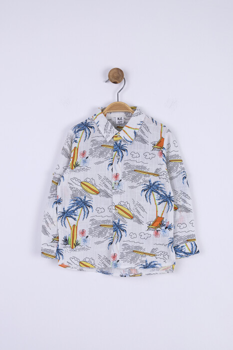 Erkek Palmiyeli Gömlek 9 Ay - 2 Yaş 44619 Egml09029 Ekru - Mavi - 6