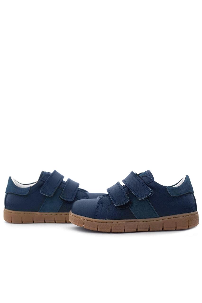 Hakiki Deri Lacivert Cırt Cırtlı Erkek Çocuk Spor Ayakkabı - 8