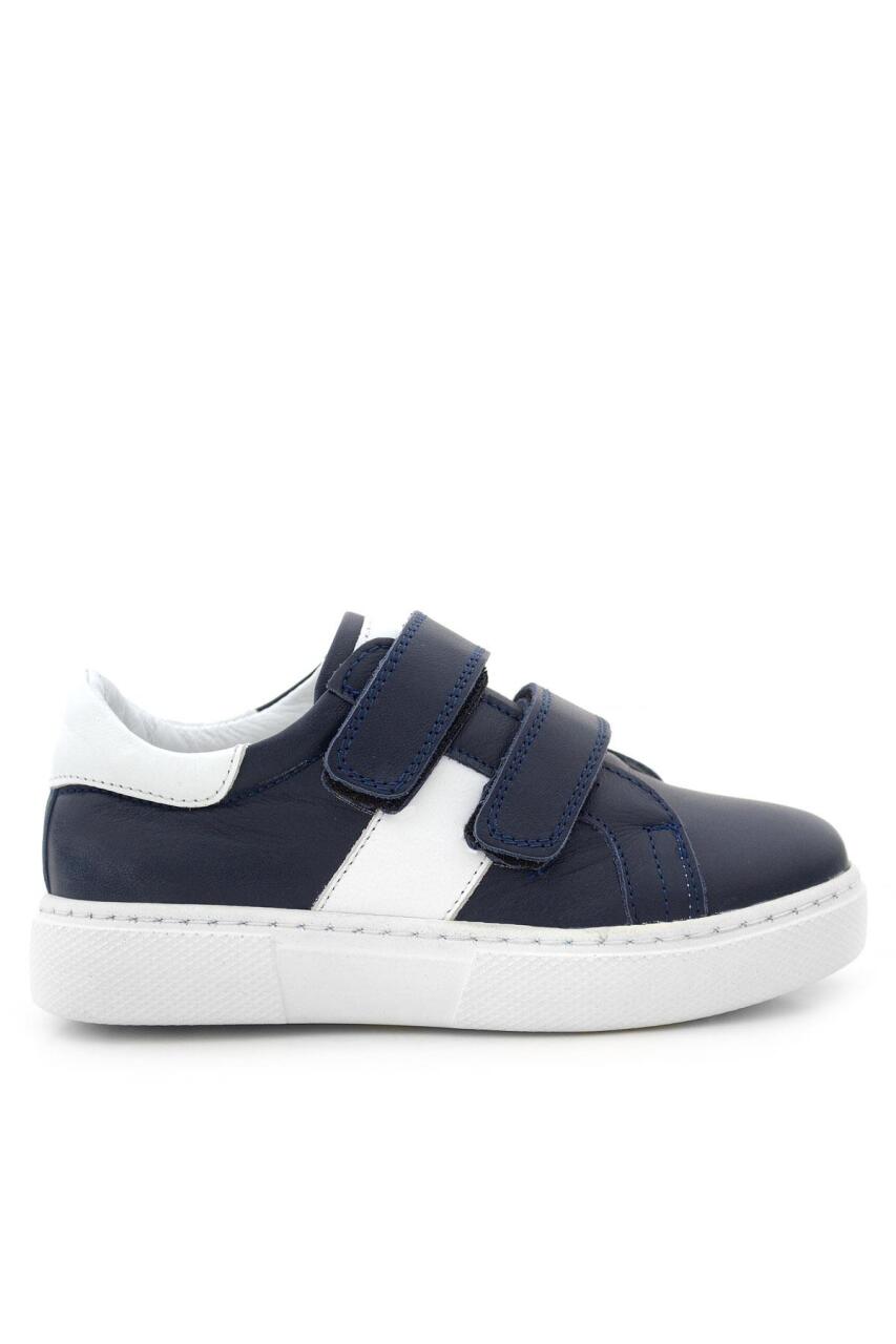 Hakiki Deri Lacivert Beyaz Cırt Cırtlı Erkek Çocuk Spor Ayakkabı - 2