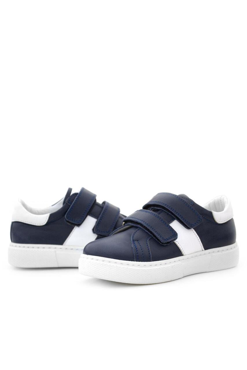 Hakiki Deri Lacivert Beyaz Cırt Cırtlı Erkek Çocuk Spor Ayakkabı - 6