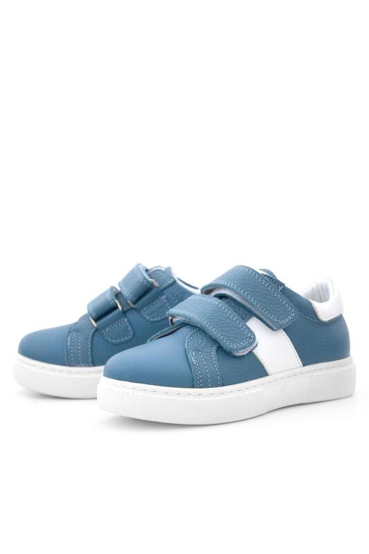 Hakiki Deri Mavi Beyaz Cırt Cırtlı Çocuk Spor Ayakkabı - 6