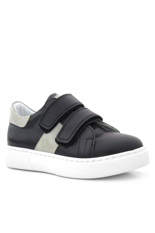 Hakiki Deri Siyah Gri Cırt Cırtlı Çocuk Spor Ayakkabı - 2