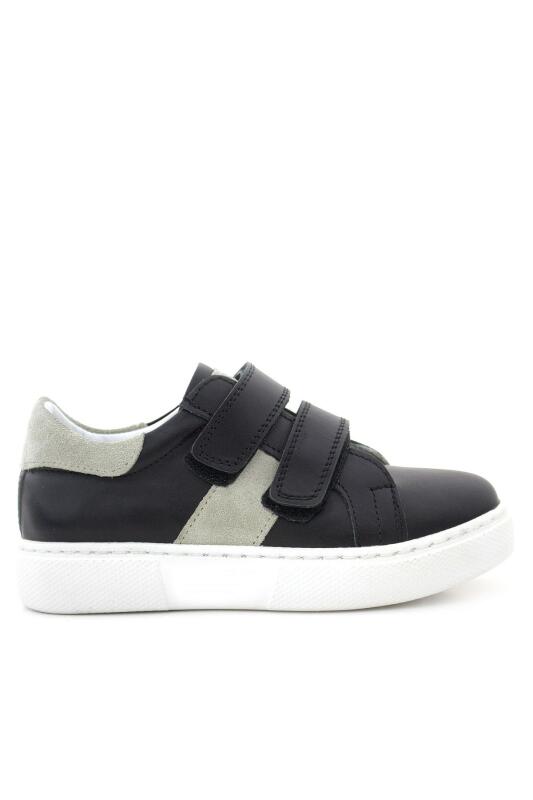 Hakiki Deri Siyah Gri Cırt Cırtlı Çocuk Spor Ayakkabı - 3