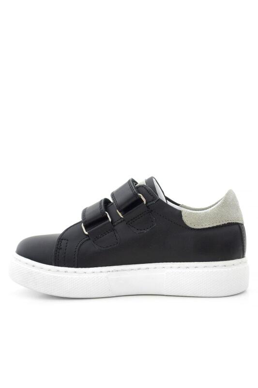 Hakiki Deri Siyah Gri Cırt Cırtlı Çocuk Spor Ayakkabı - 4